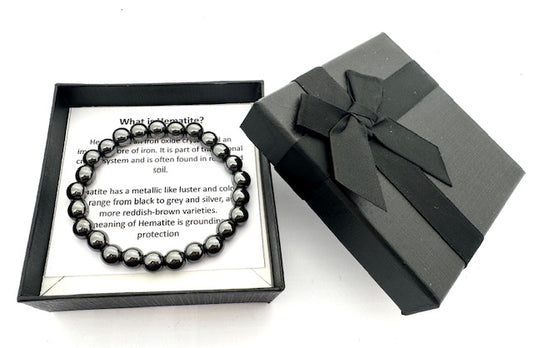 8 mm Hematit Edelsteinarmband – Geschenkbox Inklusiv
