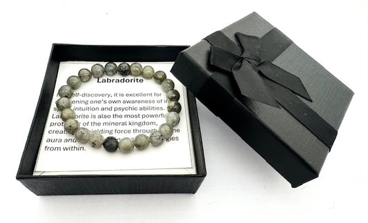 8 mm Labradorit Edelsteinarmband – Geschenkbox Inklusiv