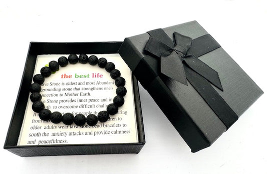 8 mm Lavastein Edelsteinarmband – Geschenkbox Inklusiv