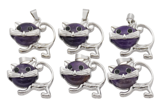 Amethyst Katzen-Anhänger aus Edelstein (Set mit 6 Stück)