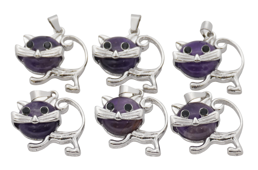 Amethyst Katzen-Anhänger aus Edelstein (Set mit 6 Stück)