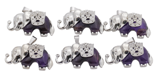 Amethyst Elefanten-Anhänger aus Edelstein (Set mit 6 Stück)