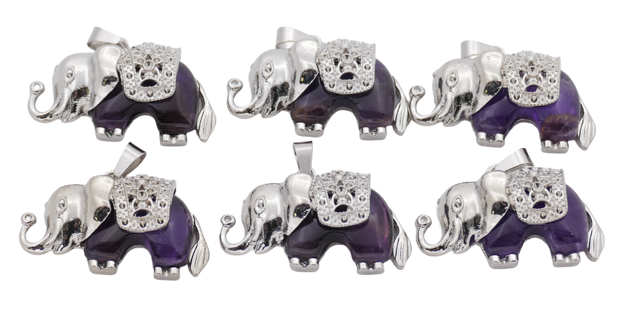 Amethyst Elefanten-Anhänger aus Edelstein (Set mit 6 Stück)