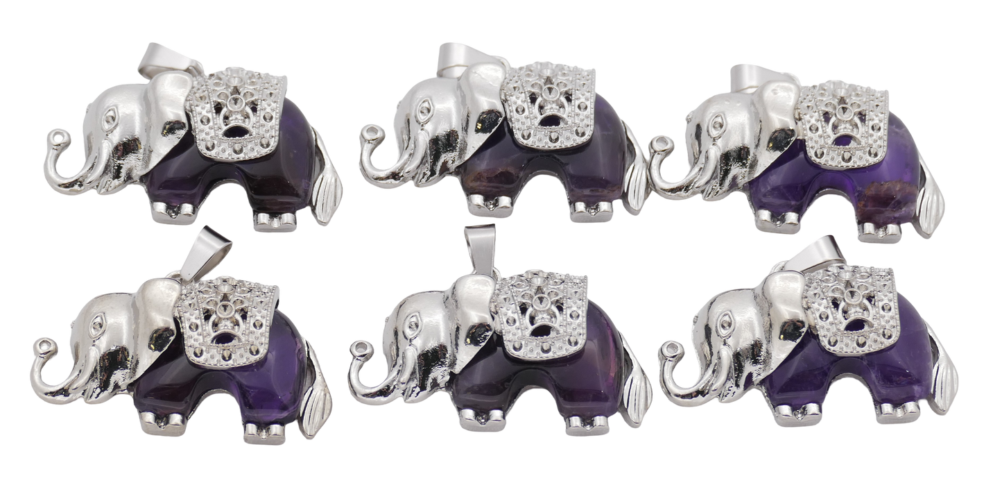 Amethyst Elefanten-Anhänger aus Edelstein (Set mit 6 Stück)