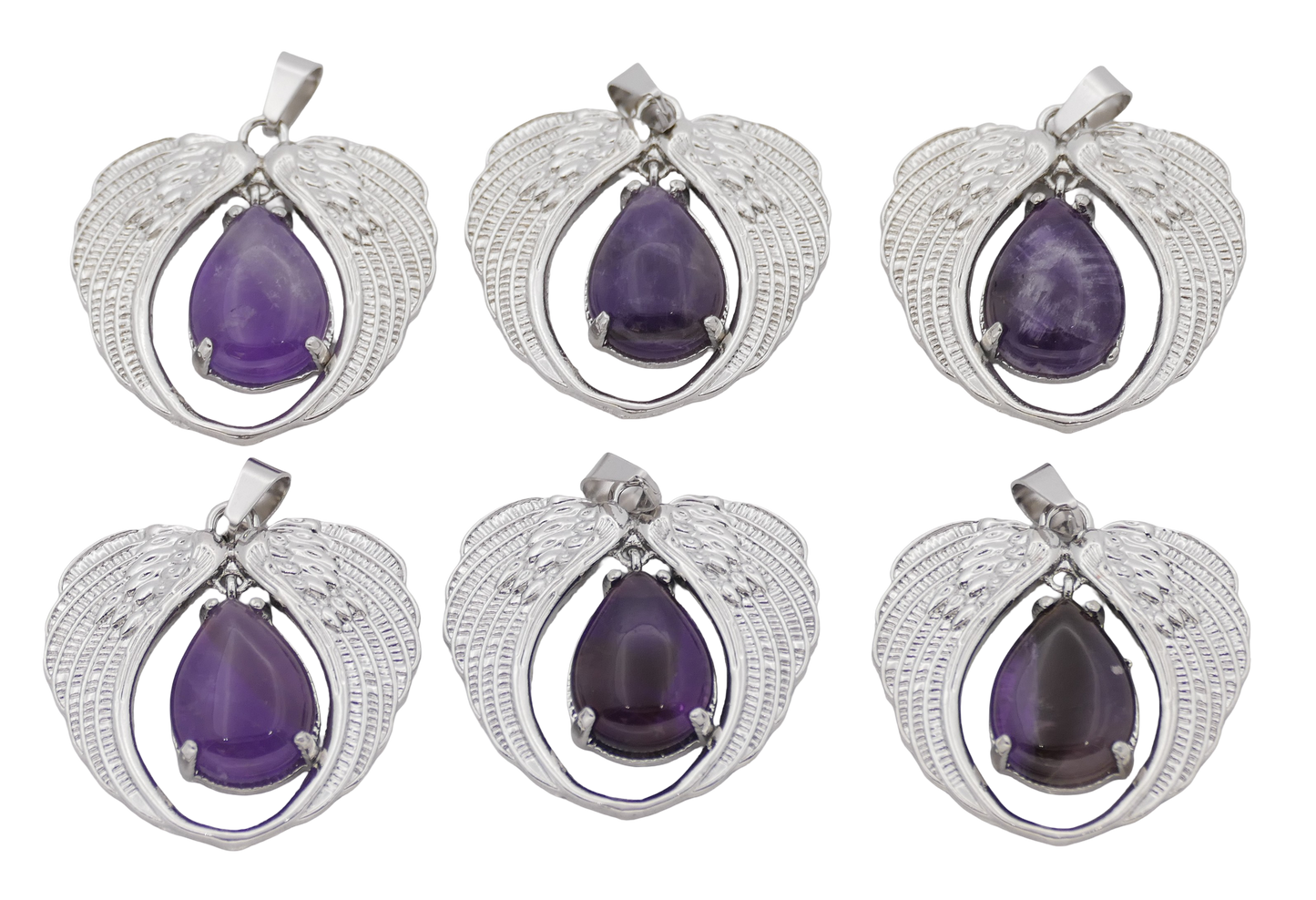 Amethyst Engelsflügel-Anhänger aus Edelstein (Set mit 6 Stück)