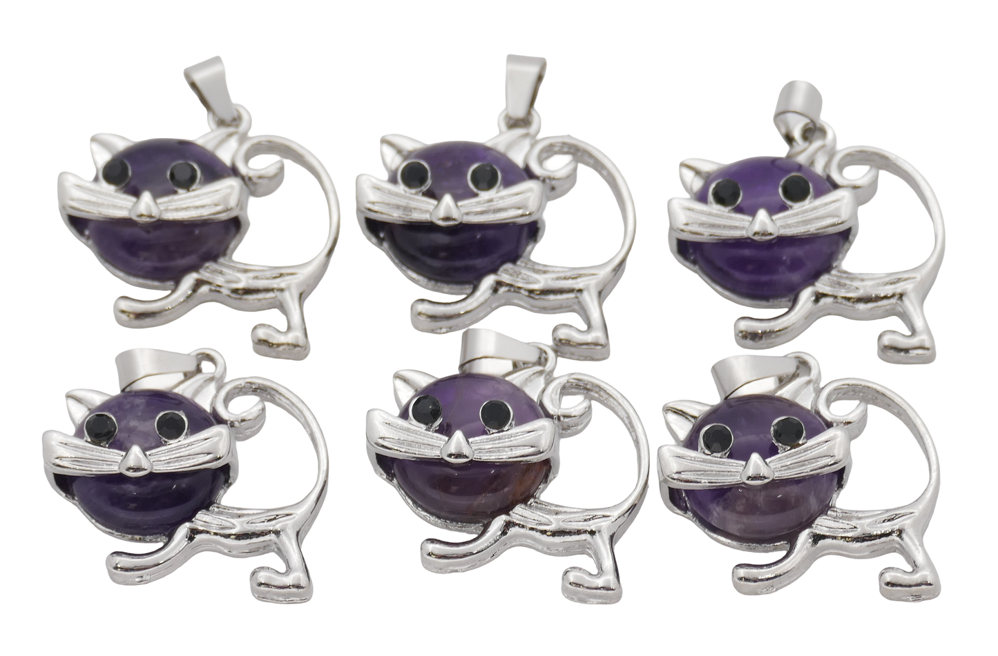 Amethyst Katzen-Anhänger aus Edelstein (Set mit 6 Stück)
