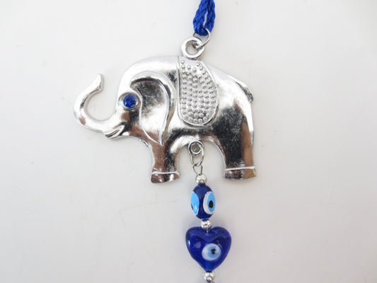 Blauer Evil Eye Anhänger mit Elefant