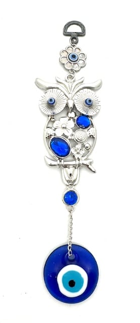 Blauer Anhänger mit Eule und bösem Blick, 3er-Set