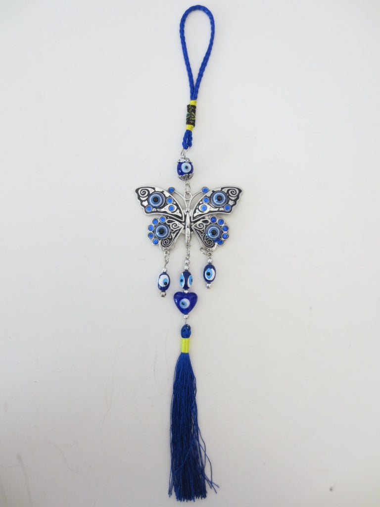 Blauer Evil Eye Anhänger mit Schmetterling 6er Set