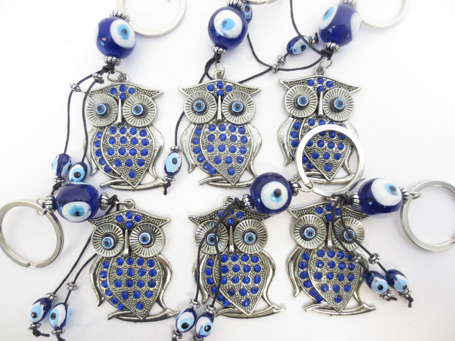 Blaues Evil Eye Schlüsselanhänger Set Eule (6 Stück)