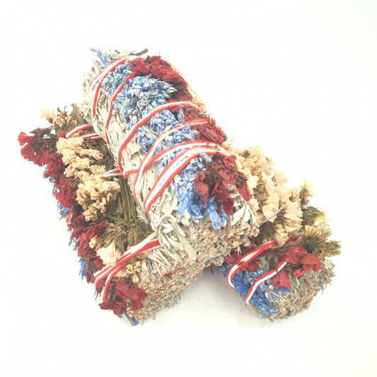 Blue Sage, Statice Sinuata &amp; Sorghum - Smudge Stick Bundle 12 cm (3 x 50 - 60 Gramm) [CF-17]