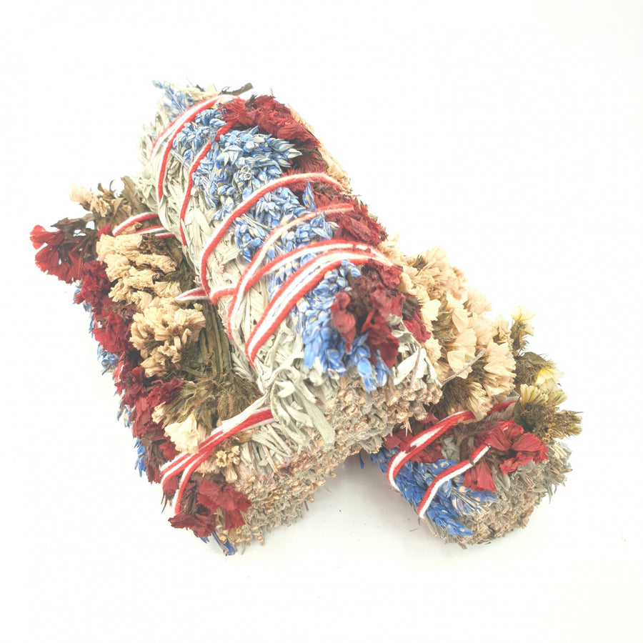 Blue Sage, Statice Sinuata &amp; Sorghum - Smudge Stick Bundle 12 cm (3 x 50 - 60 Gramm) [CF-17]