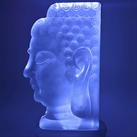 Buddha-Kopf aus Kristallglas, matt – 17 cm