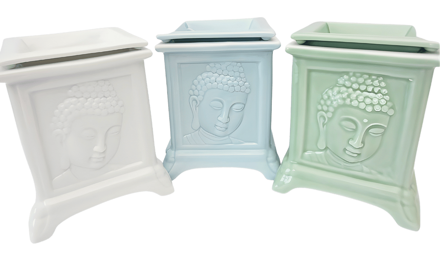 Buddha Duftlampe Luxus-Set mit 3 Stück – Jade, Hellblau &amp; Weiß