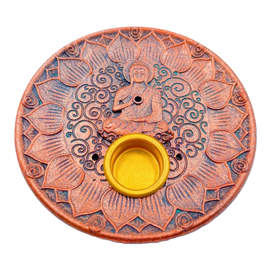 Bronzer-Buddha-Räucherhalter für Stäbchen &amp; Kegel