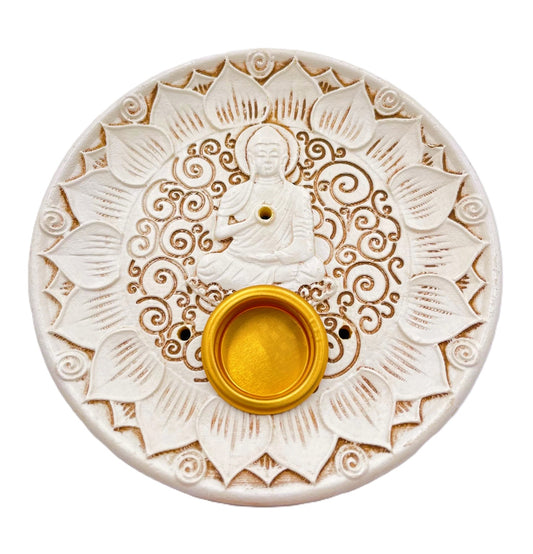 Weißer-Buddha-Räucherhalter für Stäbchen &amp; Kegel