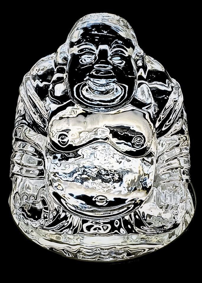 Chinesischer Happy-Buddha aus Kristallglas mit Kette – 8 cm