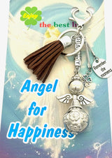 Dunkelbraun "HAPPY" Angel Schlüsselanhänger mit Quaste