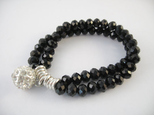Schwarzes Kristallperlenarmband