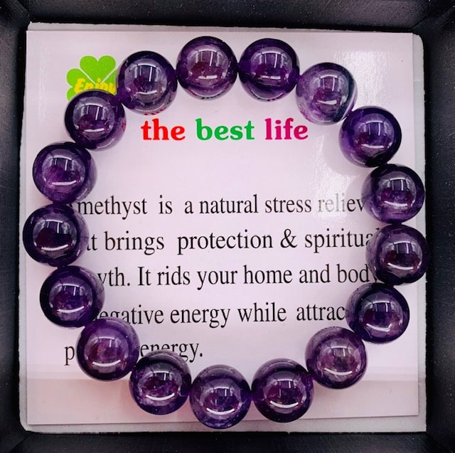 12mm Edelstein Armband mit Geschenkbox - Amethyst