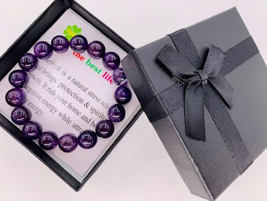 12mm Edelstein Armband mit Geschenkbox - Amethyst