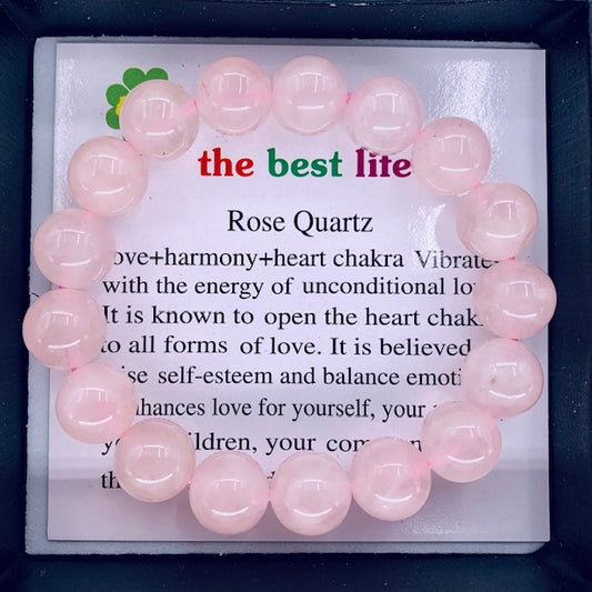 12mm Edelstein Armband mit Geschenkbox - Rosenquarz