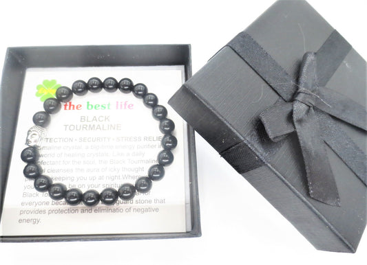 8 mm Buddha Schwarzer Turmalin Armband – Geschenkbox Inklusive