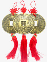 Feng-Shui-Münzanhänger mit Drache und Phönix und roter Quaste – 3er-Set
