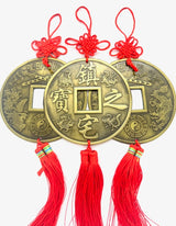 Feng-Shui-Münzanhänger mit Drache und Phönix und roter Quaste – 3er-Set