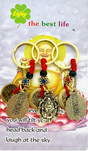 Glücksmünzen Buddha auf Lotus Schlüsselanhänger (Gold)