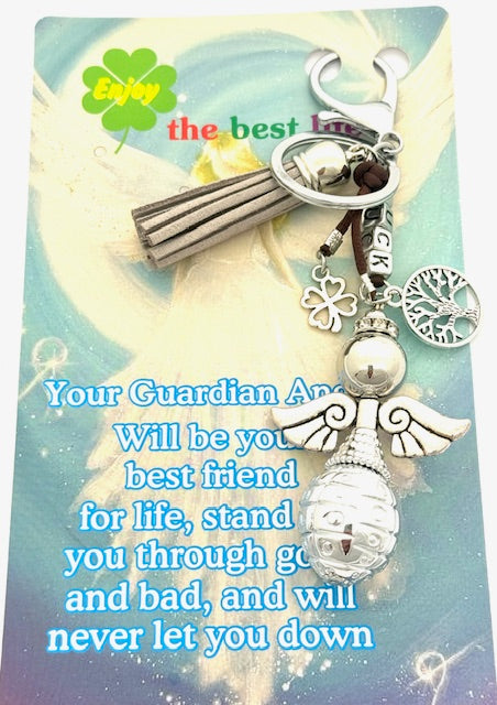 Grauer "LUCK" Angel Schlüsselanhänger mit Quaste