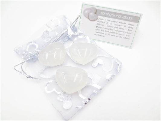 Edelstein-Herz mit Geschenktüte – Bergkristall (3 Stück)