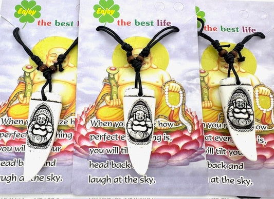 Weiße Lachender Buddha Zahn Anhänger Halskette