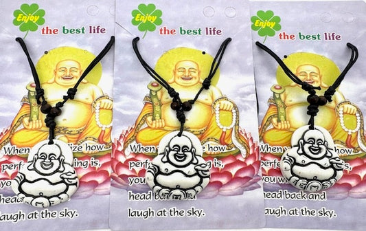 Weiße Lachender Buddha Anhänger Halskette