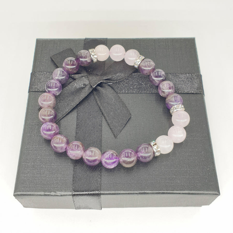 8mm Armband mit Geschenkbox - Amethyst und Diamant