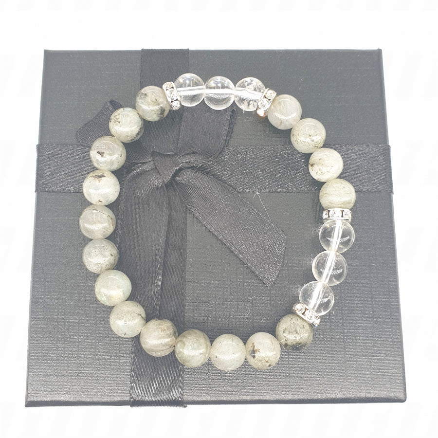 8mm Armband mit Geschenkbox - Labradorit und Diamant