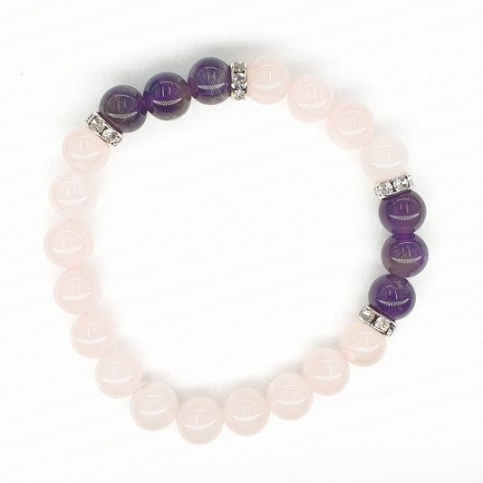 8mm Armband met Cadeaudoos - Rozenkwarts en Diamant