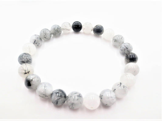 8 mm Schwarzer Haarquarz Edelsteinarmband – Geschenkbox Inklusiv