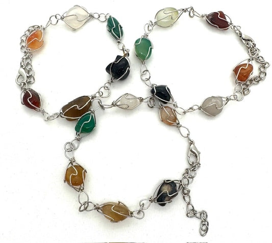 Poliertes Edelstein-Armband Drahtgewickelt – Mixed Chakra (Klein)