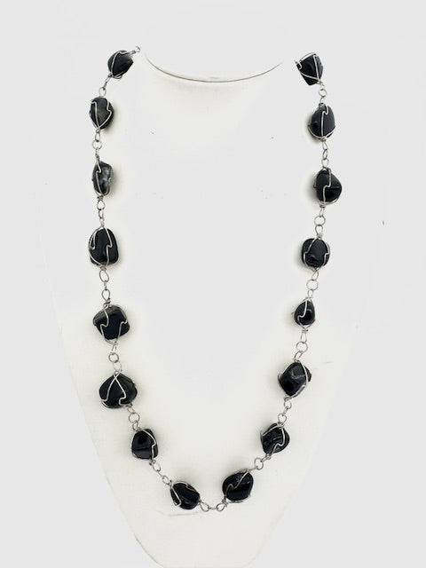 Poliertes Edelstein-Ketten Drahtgewickelt – Onyx