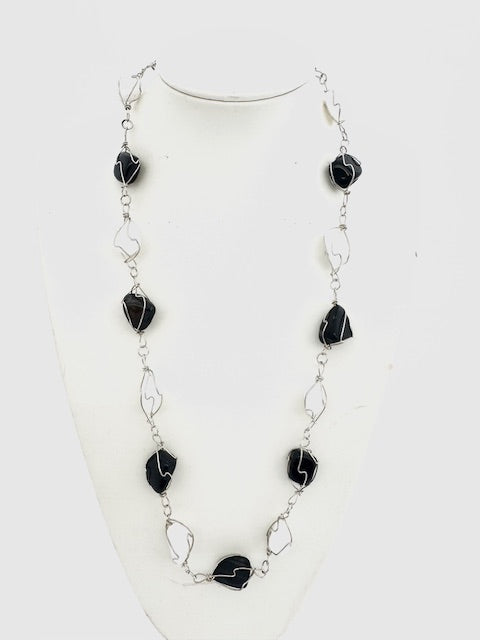 Poliertes Edelstein-Ketten Drahtgewickelt – Onyx &amp; Milky Quartz
