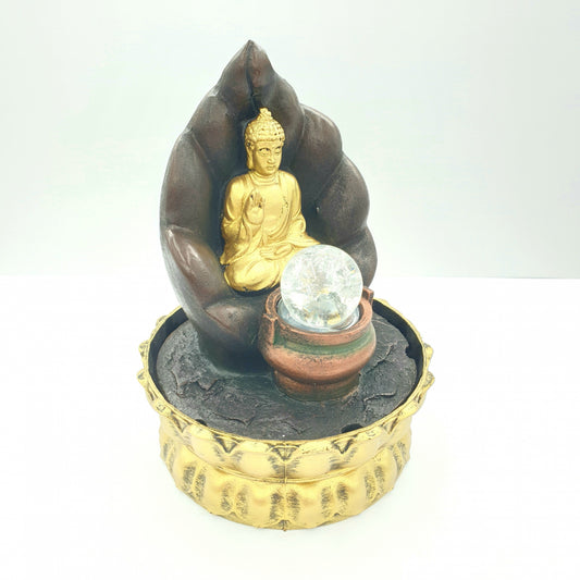 Meditations-LED-Beleuchtung Buddha mit Topf aus Goldbrunnen klein (16070)