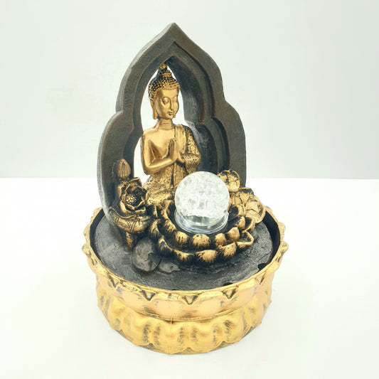 Meditation Led Beleuchtung Thai Buddha Lotus und Goldbrunnen klein (2291)