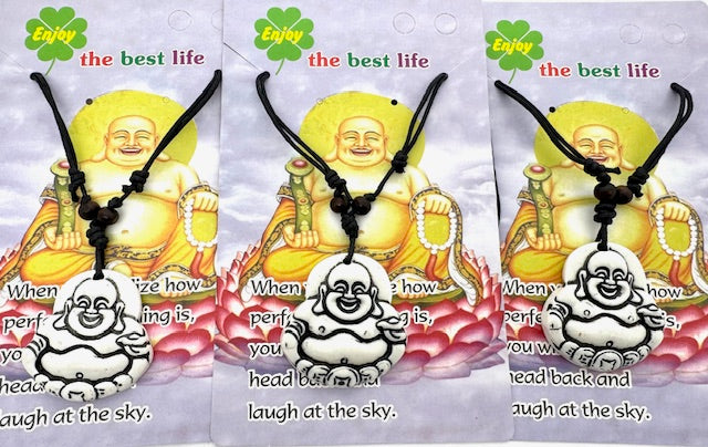 Weiße Lachender Buddha Anhänger Halskette