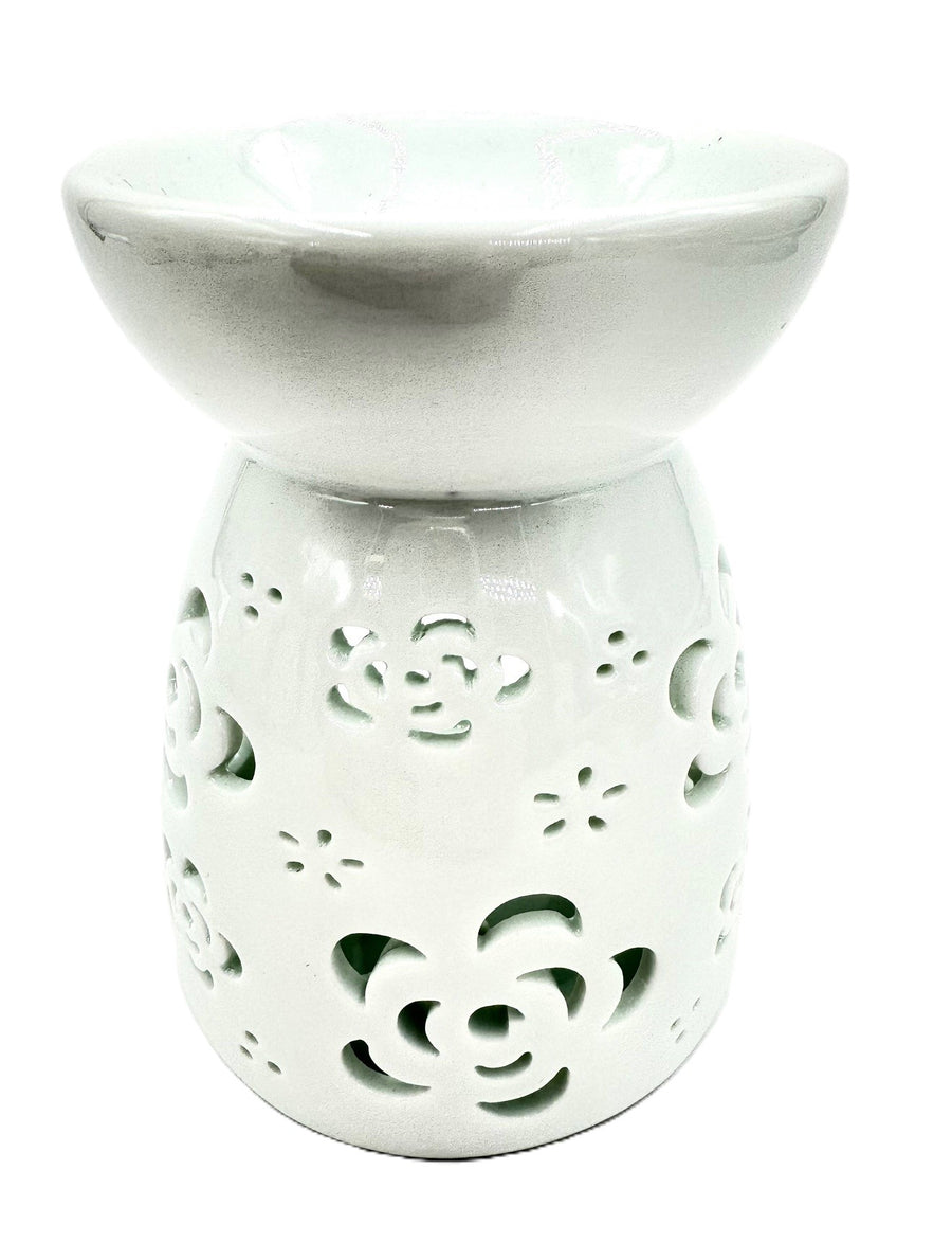 Weißer Öl-Brenner mit Rosen 11,2 cm