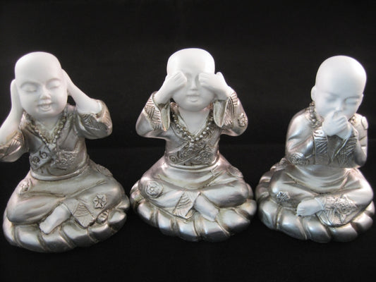 Grosshandel - Mini-Hren, Sehen, Schweigen mnch wei/silber