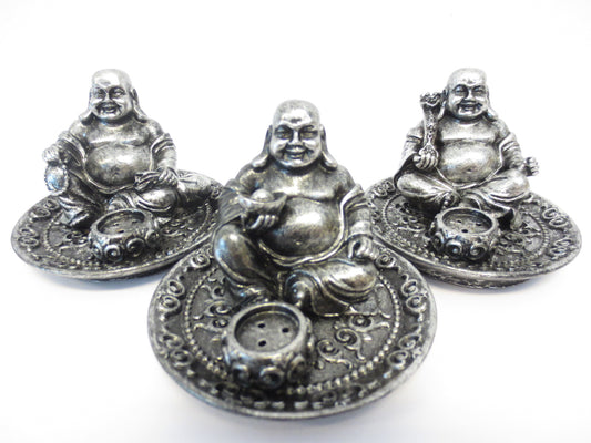 Silber Glücklicher Buddha Räucherhalter für Stäbchen (3 stück)