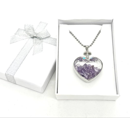 Herzförmige Amethyst-Halskette mit Geschenkbox