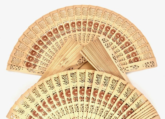 Handfächer aus Holz mit Blumenmotiv (10 Stück)