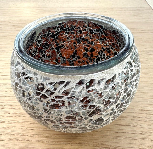 Teelichthalter aus Mosaikglas – Schwarz Sliber